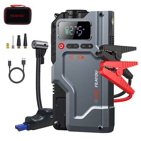 FEATOU V5 Portable Car Jump Starter with Air Compressor, 6000A 25000mAh 12V Battery Booster for ...
