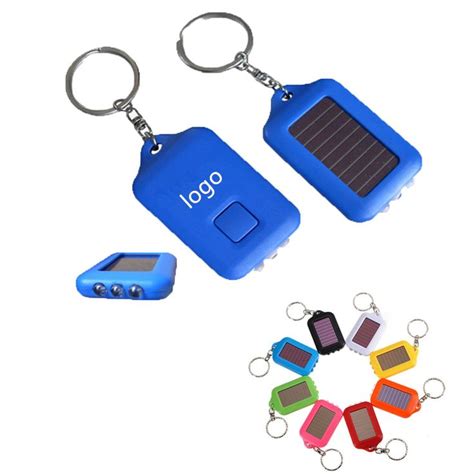 solar powered keychain with logo on the front and six different colors ...