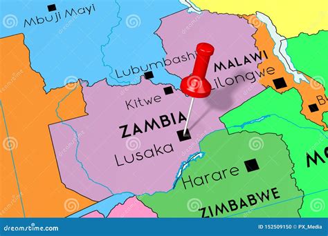 Zambia, Lusaka - Capital City, Pinned on Political Map Stock Illustration - Illustration of ...
