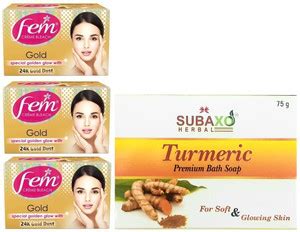 Fem GOLD CREME BLEACH 3 PC EACH 40 G AND HERBAL TURMERIC PREMIUM BATH ...