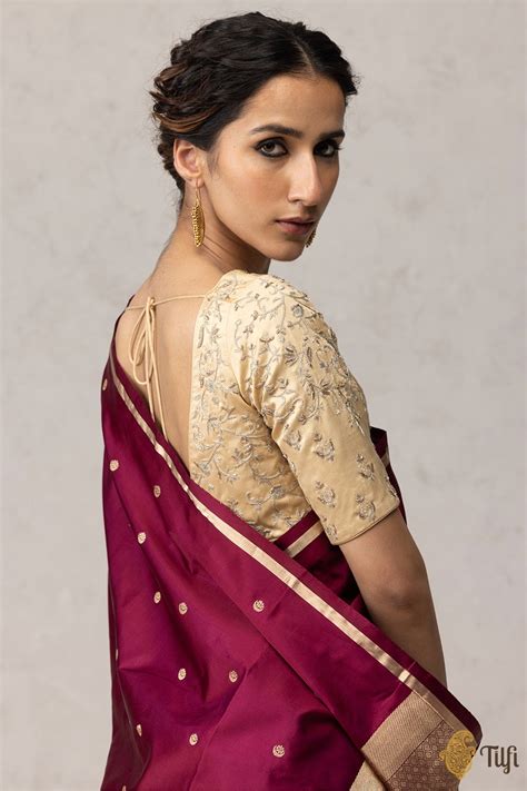 Burgundy Pure Satin Silk Banarasi Handloom Saree - Tilfi