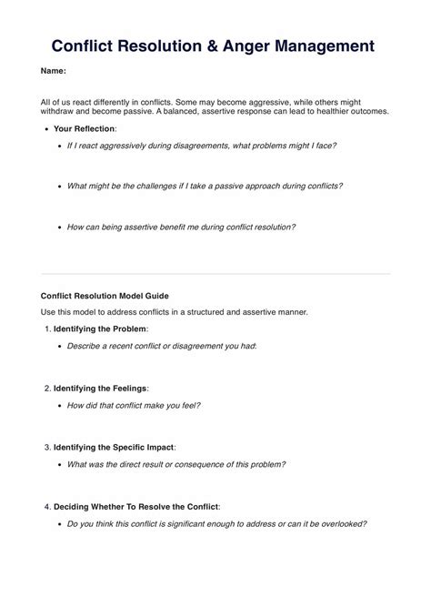 Conflict Resolution Worksheets & Example | Free PDF Download