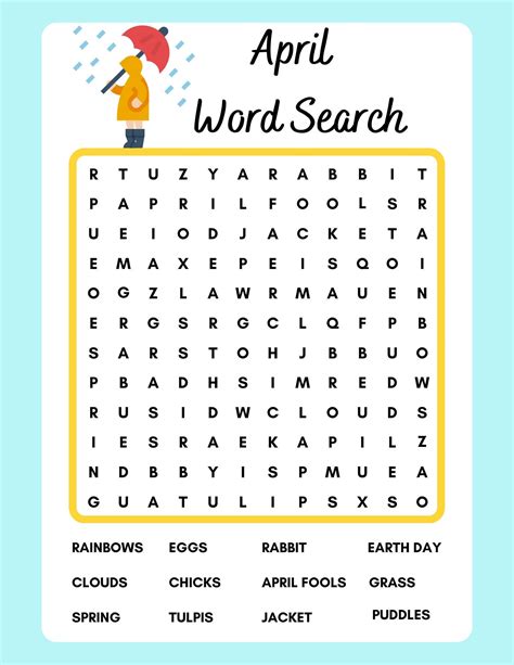 April Word Search, Printable, Instant Download, PDF - Etsy