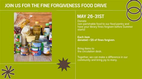 Fine Forgiveness Food Drive, Harlan Community Library, 26 May to 31 May ...