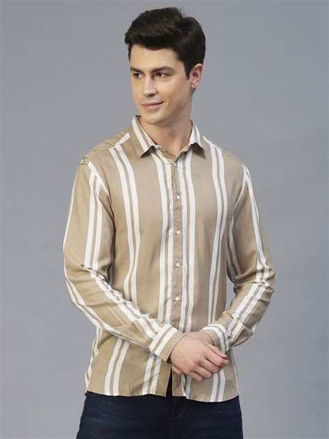 Beige Vertical Stripes Full Sleeves Shirt – rigoindia