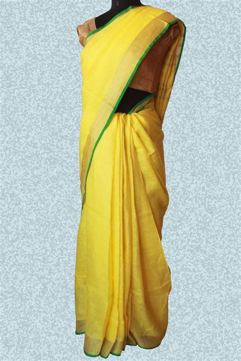 Sunny Yellow Handwoven Linen Saree – anokherang