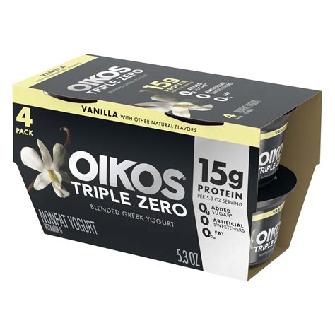 Oikos Triple Zero Yogurt, Greek, Vanilla, Blended, 4 Pack-Hero