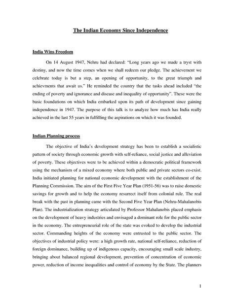 Unit 1 Indian Economy - The Indian Economy Since Independence India ...