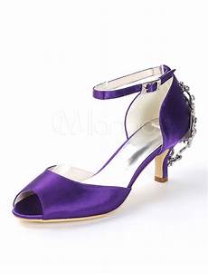 Purple Kitten Heels Wedding by Satin Wedding Shoes Purple Peep Toe Rhinestones Ankle Purple Kitten Heels Wedding