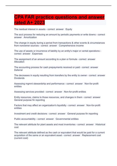 CPA FAR practice questions and answer rated A+ 2023 - CPA FAR practice ...