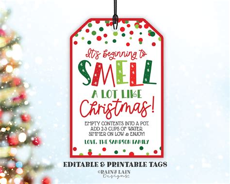It's beginning to smell a lot like Christmas Editable Gift Tag, Printable Holiday Stovetop ...