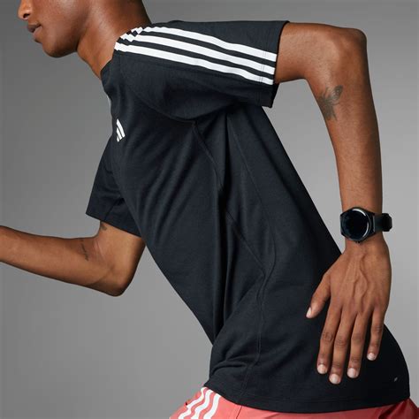 adidas Own the Run 3-Stripes Tee - Black | adidas India