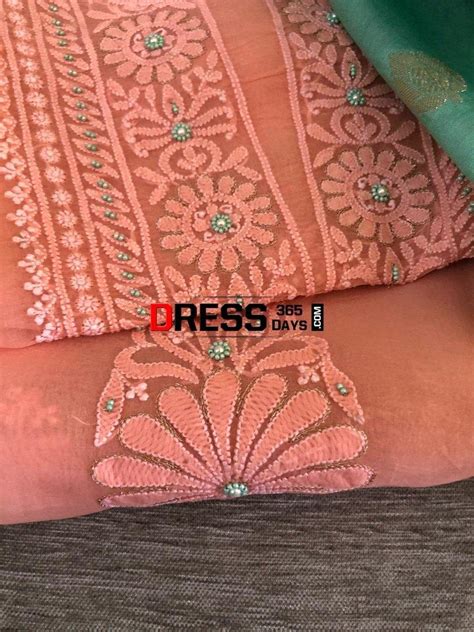 Peach Organza Beads Chikankari Suit with Banarasi Dupatta – Dress365days
