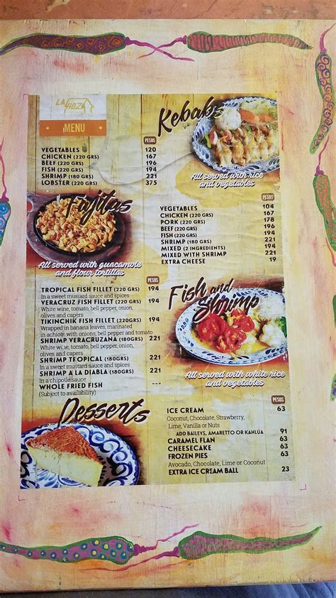 Menu at La Choza Cozumel restaurant, San Miguel de Cozumel, 10 Avenida ...