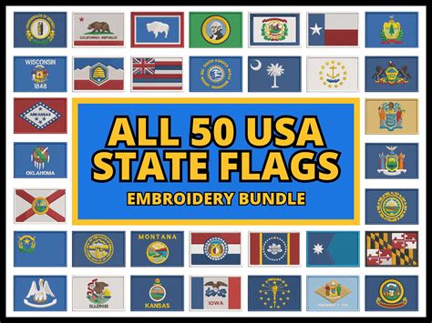 All 50 USA State Flags Bundle, Digital Machine Embroidery Files, State ...