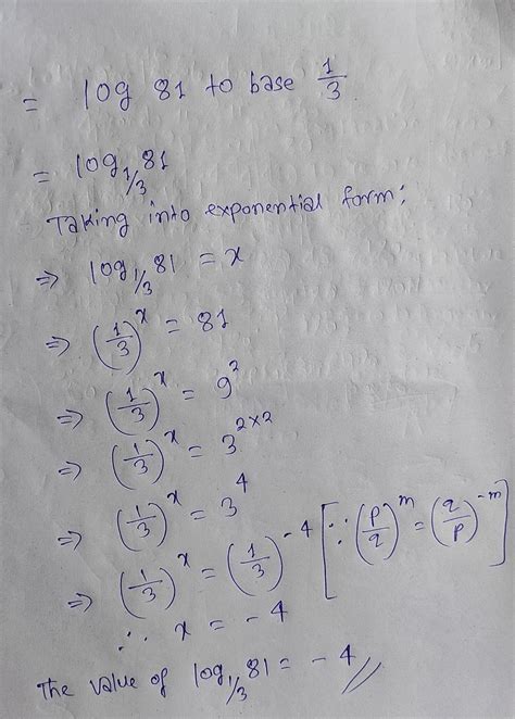 What is the value of log 81 to the base 1/3 is - Brainly.in