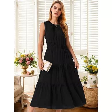 Women's Summer Dresses Sleeveless Crewneck Sundress Tiered Casual Flowy ...