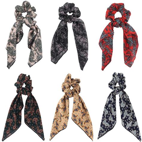 Buy Cutewing Women's Paisley Hair Scrunchies for Satin Silk Elastic ...