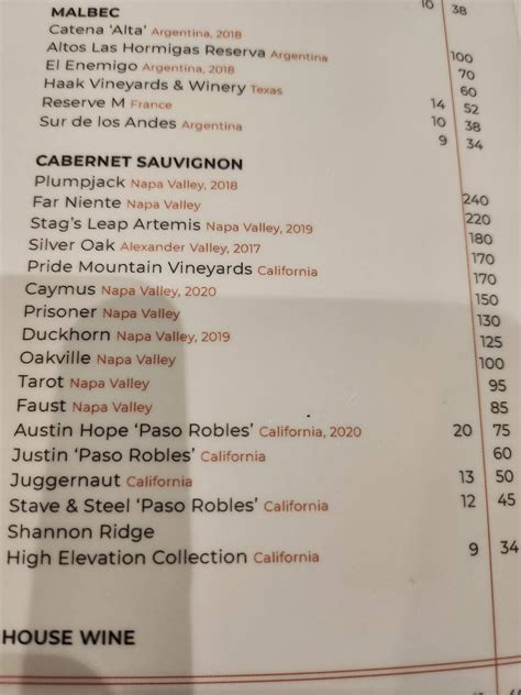 Menu at West Texas Chophouse steakhouse, El Paso