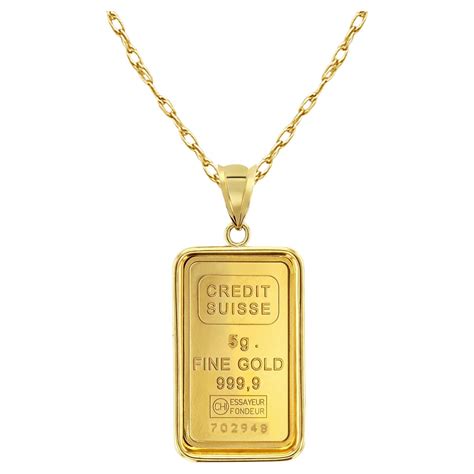 24k 5 Gram Credit Suisse Fine Gold Bar Pendant Charm with Bezel Frame ...
