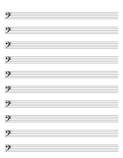 Printable Bass Clef Sheet Music Manuscript Paper, 10 Stave per Page ...