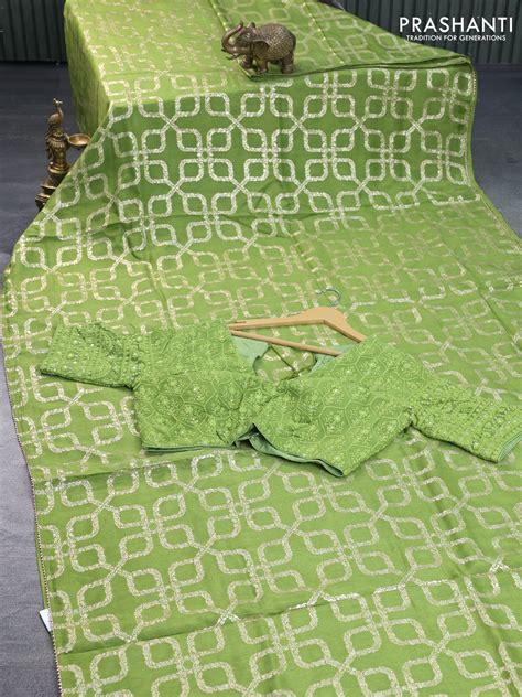 Munga tussar silk saree light green with allover banarasi zari weaves ...