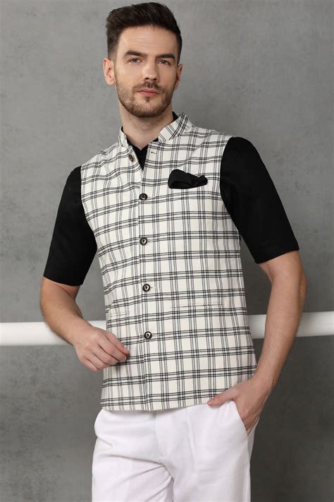 The Time to Check-in Nehru Jacket - White Black Check