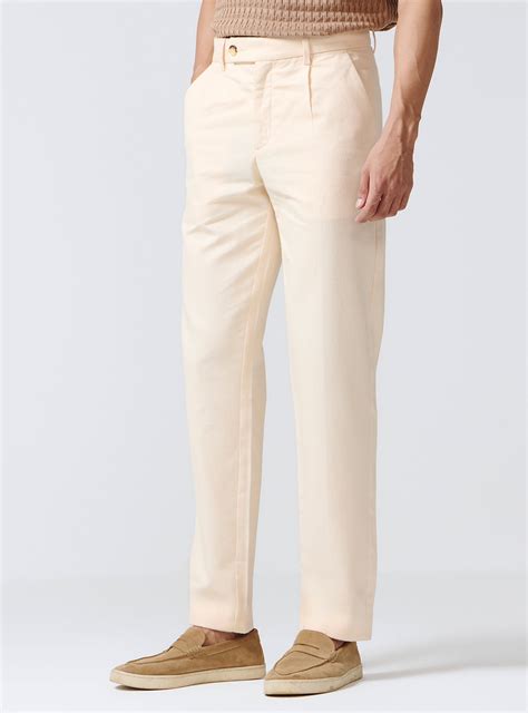 Buy Wafer Beige Cotton Melange Trousers | Semi Casual Beige Solid ...