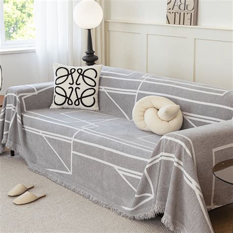 Buy Geometric Print Light Grey Chenille Sofa Cover - 1 Seater