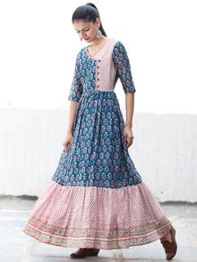 Blocks Ballad - Hand Block Printed Long Angrakha Chanderi Dress - D355 ...