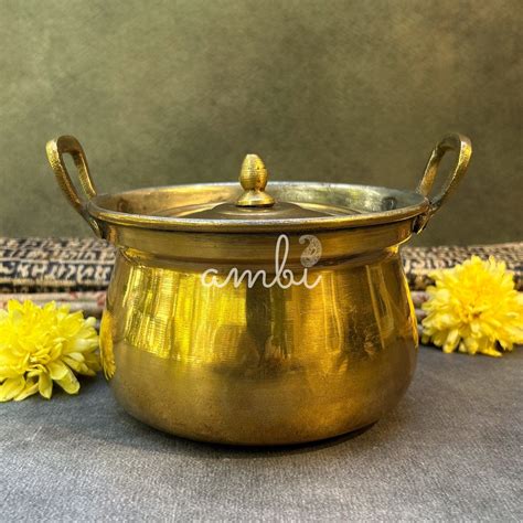 Ambi Traditional Pure Brass Handi Cook and Serve Bowl / Handi with Lid