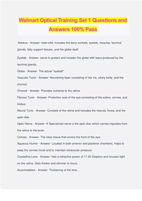 Walmart Optical Training Set 1 Questions and Answers 100% Pass ...