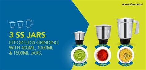 Buy Kelvinator Superio 500 Watts 3 SS Jars and Flexible Jar Lids Mixer ...