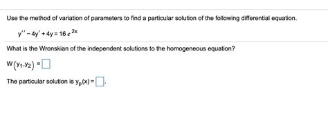 Image result for Variation of Parameters Particular Solution