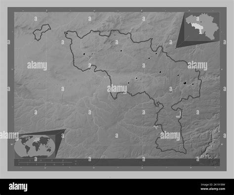 Hainaut, province of Belgium. Grayscale elevation map with lakes and rivers. Locations of major ... - elevation map of belgium