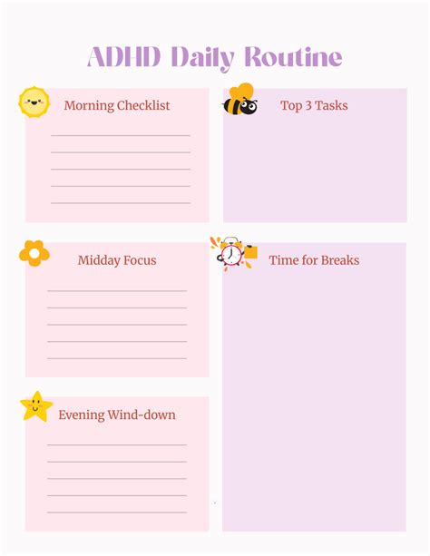 Free ADHD Daily Routine Template to Edit Online