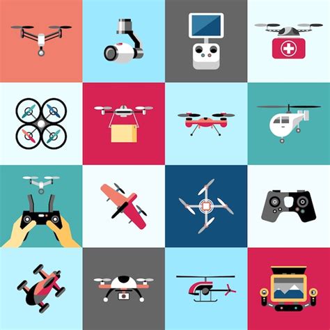 Digital vector flying drone objects icon set collection | Premium Vector