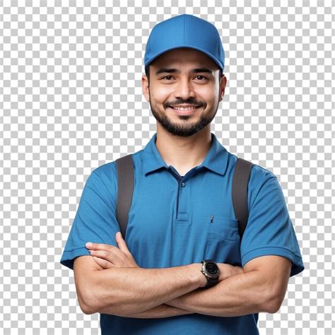 A man with a blue cap and a blue cap is standing in front of a grid | Premium AI-generated PSD