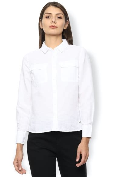 Buy Women White Solid Long Sleeves Casual Shirt Online - 585009 | Van ...