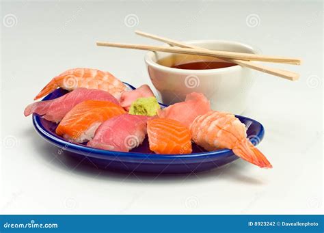 Asian Raw Fish Sushi Dinner W/ Shrimp Tuna Salmon Stock Photo - Image ...