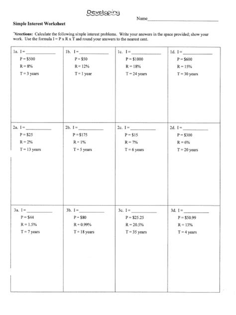 Image result for Simple-Interest Math Worksheets
