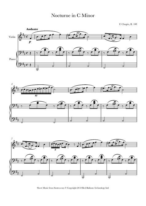 Chopin - Nocturne in C Minor B.108 Sheet music for Violin - 8notes.com