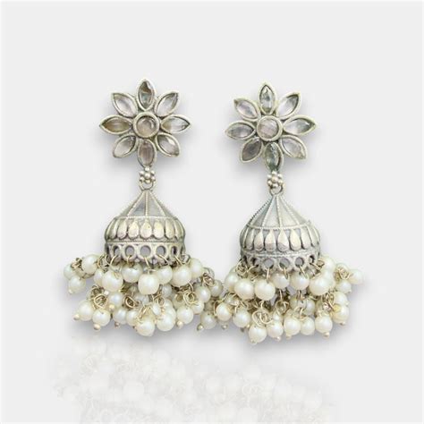 Oxidised German Silver Gemstone Earrings JH7552 – Jewel Palace