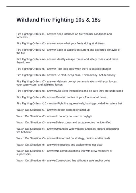 Wildland Fire Fighting 10s & 18s Questions and Answers - Wildland ...