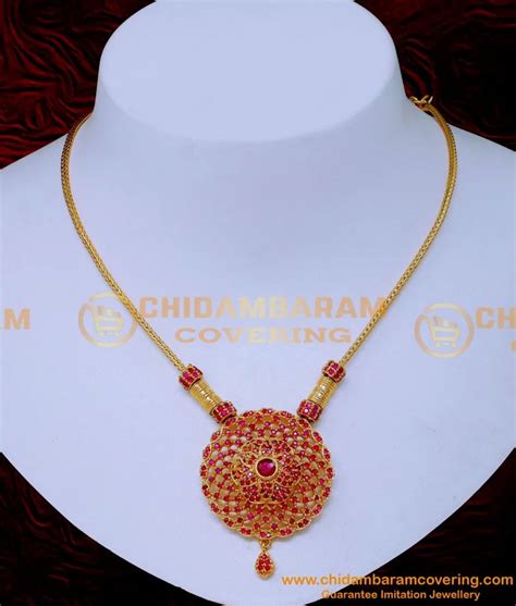 Buy Beautiful Simple Ruby Stone Gold Plated Necklace Design