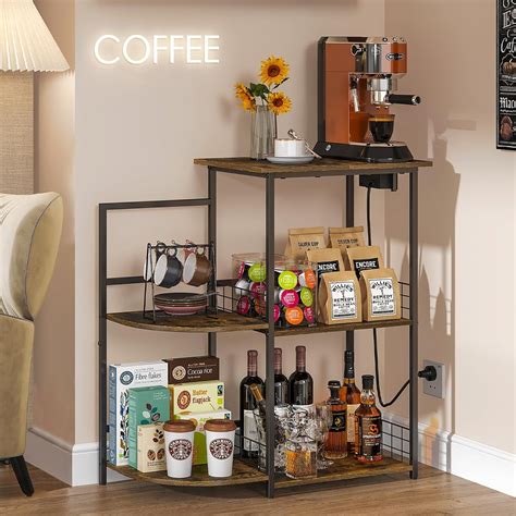 5 Tier Coffee Bar Station with Power Outlet, Coffee Stand for Save ...