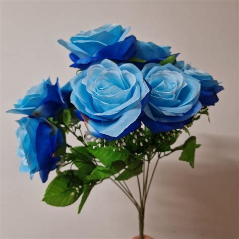 Artificial Flower Bouquet with Blue Roses