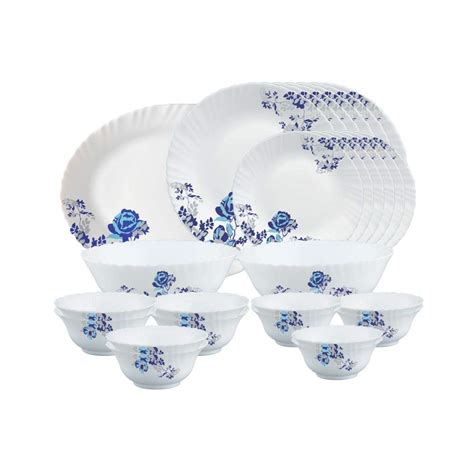 Larah by Borosil Fluted Series Blue Cascade Opalware Dinner Set | 27 ...