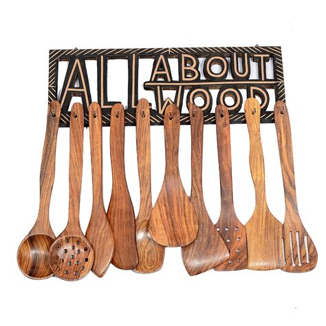 Buy All About Wood Set of 10 Multipurpose Serving & Cooking Spoons ...