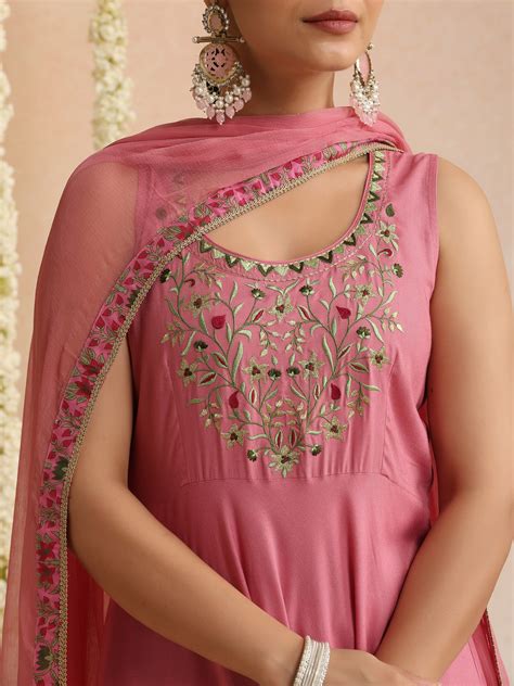 Pink embroidered Kurta with Palazzos with dupatta – Khushal K